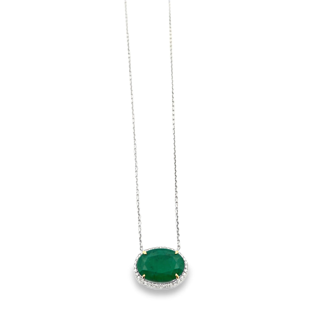 Oval Diamond Emerald Necklace