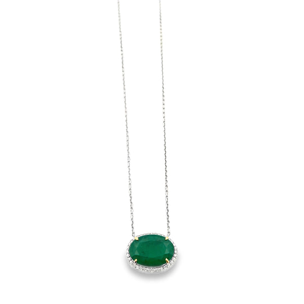 Oval Diamond Emerald Necklace