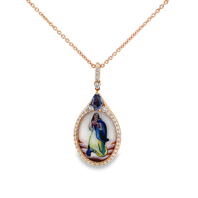 Painted Virgin Mary Diamond & Sapphire By Crivelli