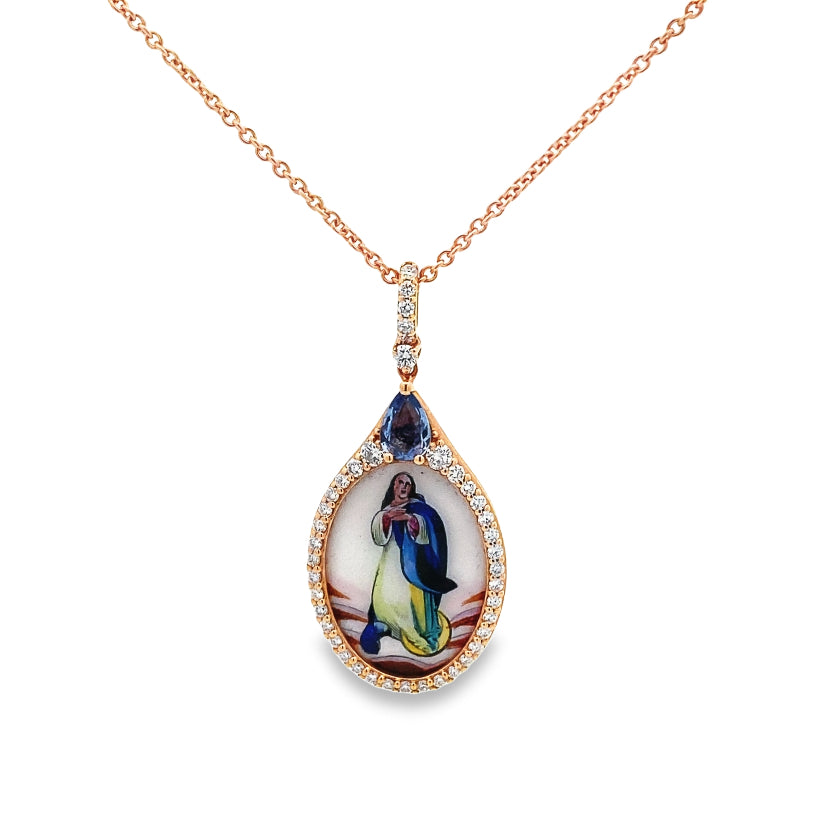Virgin Mary Diamond Sapphire Necklace