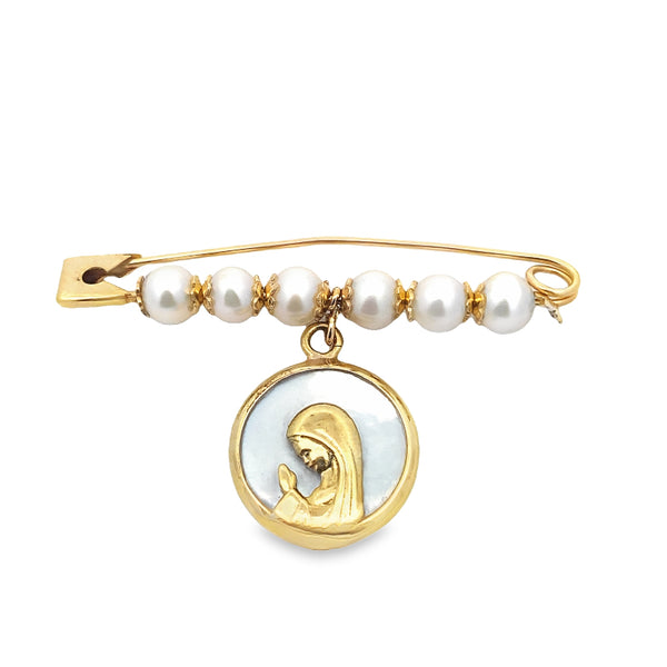 Gold Mary Charm Pearl Pin