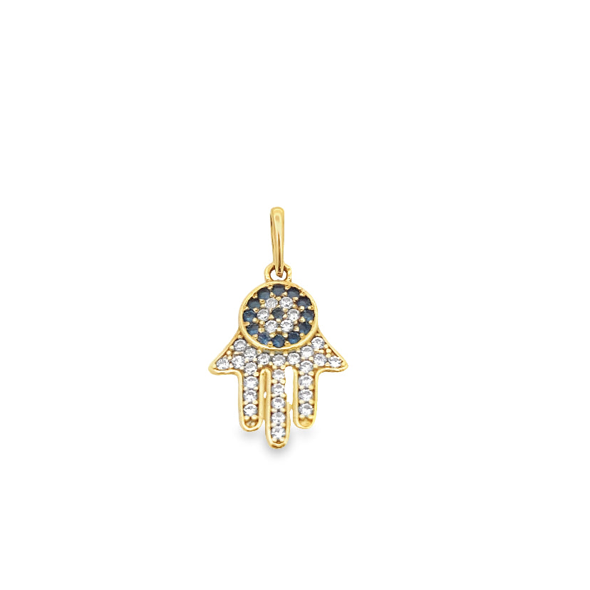 Evil Eye Hamsa Gold CZ Pendant