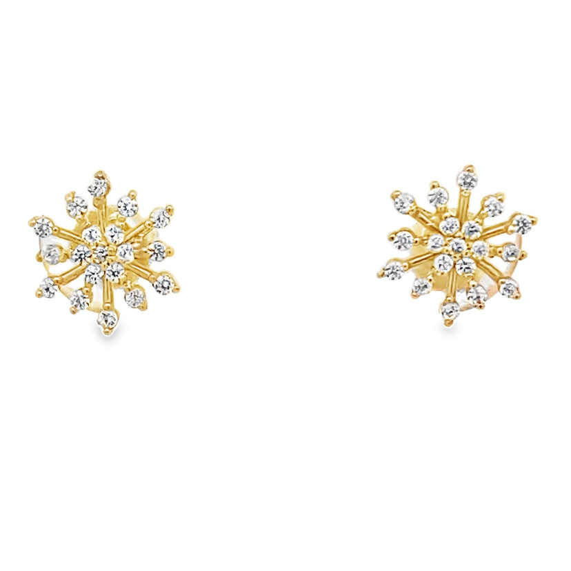 Gold Cz Snowflake Earrings