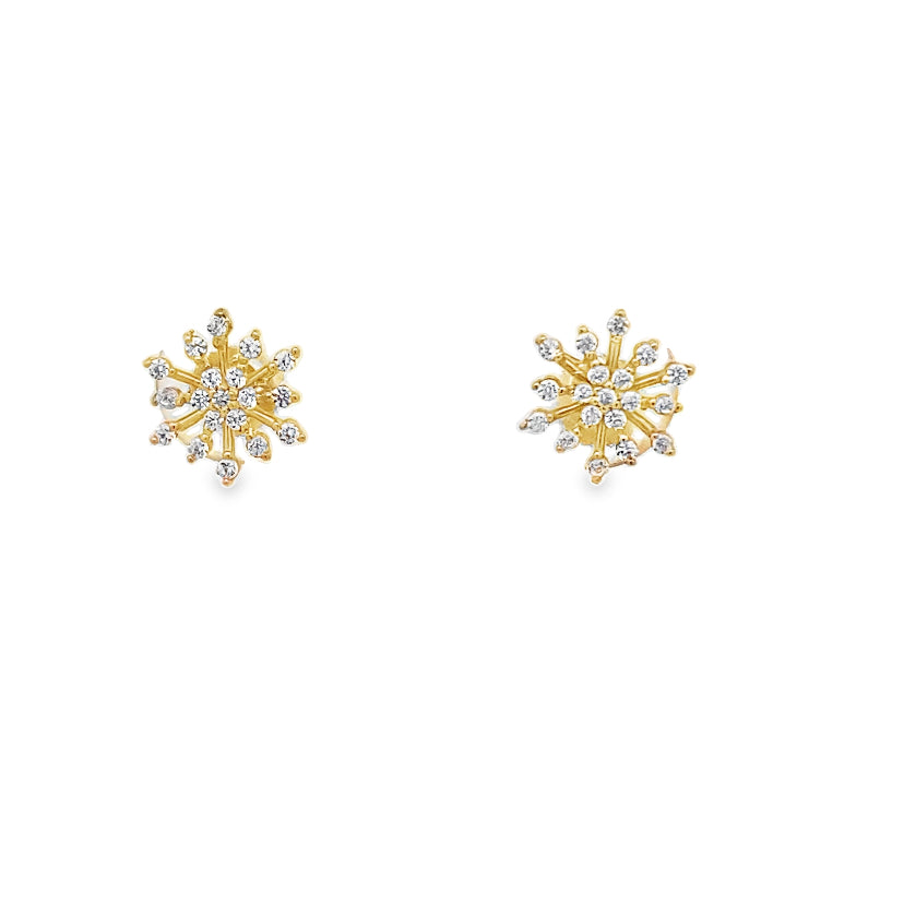 Gold Cz Snowflake Earrings