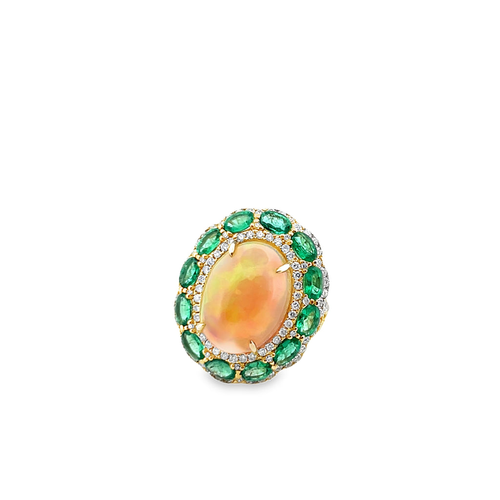 Opal & Emerald Diamond Ring