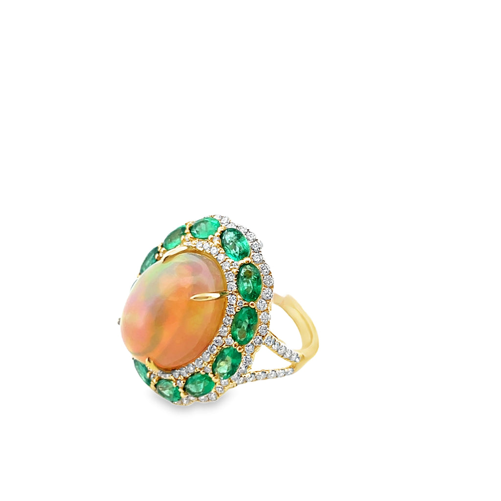 Opal & Emerald Diamond Ring