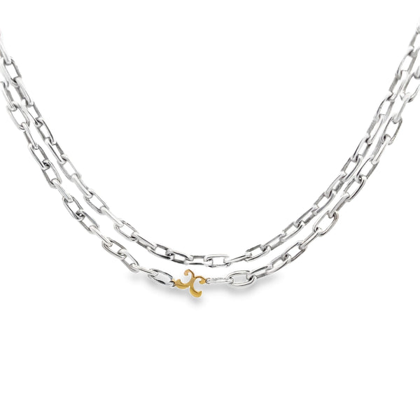 Sterling Silver Long Chain With Gold Logo