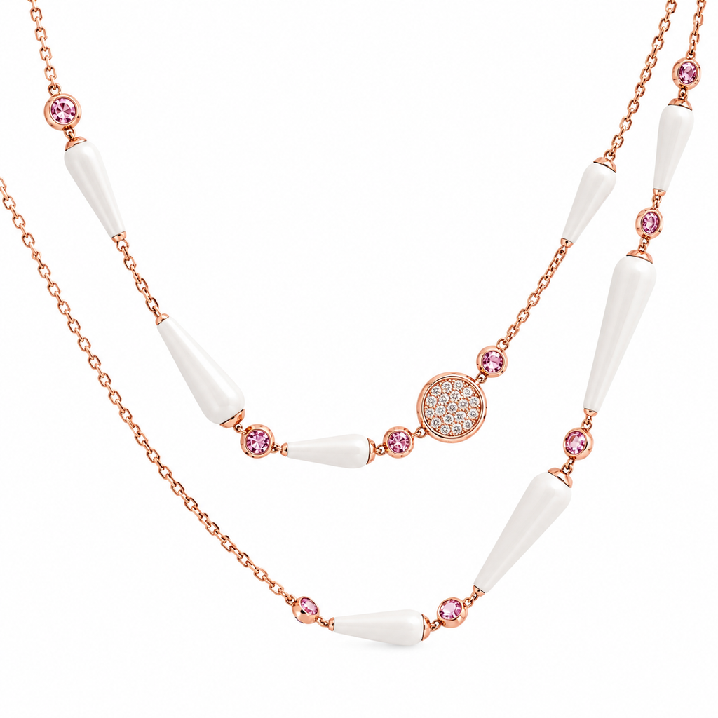 Agate Long Diamond Necklace By Crivelli