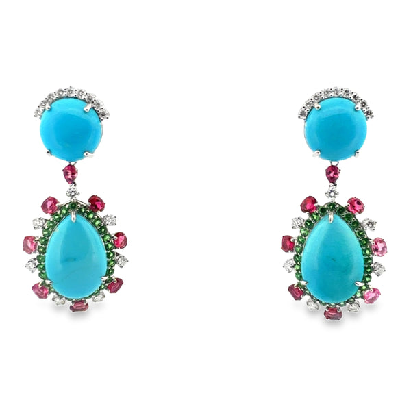 Turquoise Chandelier Diamond Earrings