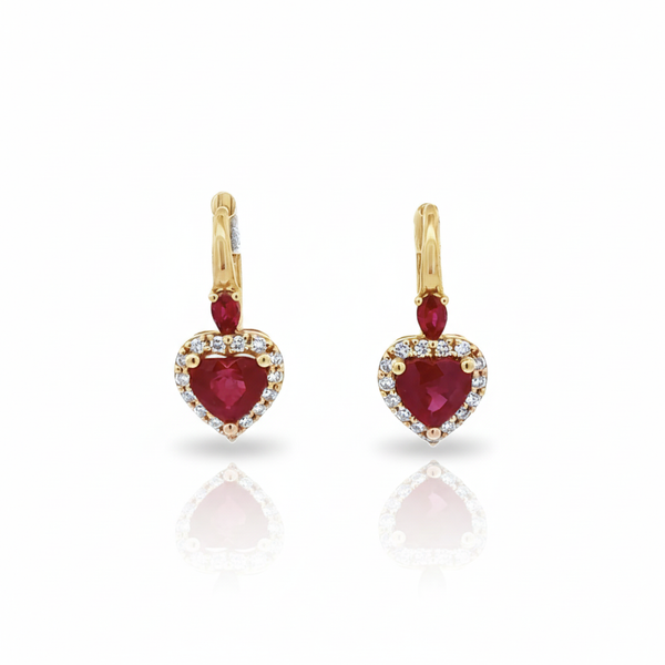 Heart Ruby Diamond Earrings