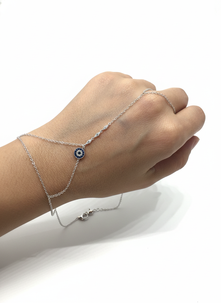White Gold Evil Eye Ring Bracelet