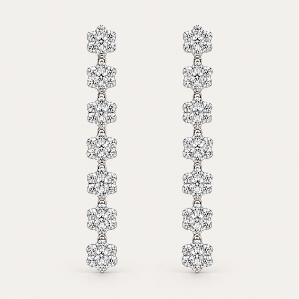 Rosette Diamond Drop Earrings