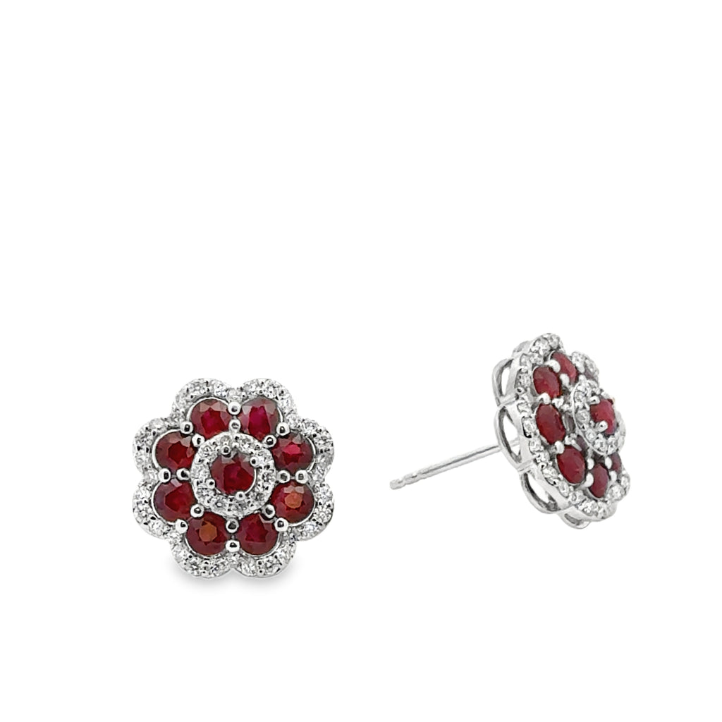 Ruby Diamond Flower Earrings