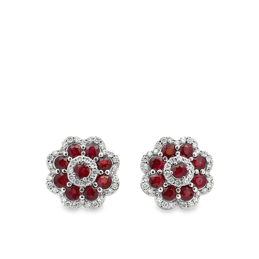Ruby Diamond Flower Earrings