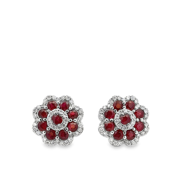 Ruby Diamond Flower Earrings