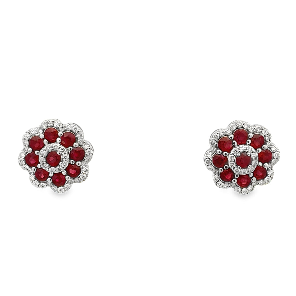 Ruby Diamond Flower Earrings
