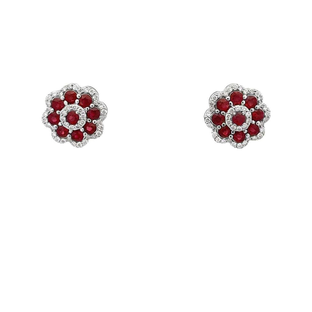 Ruby Diamond Flower Earrings