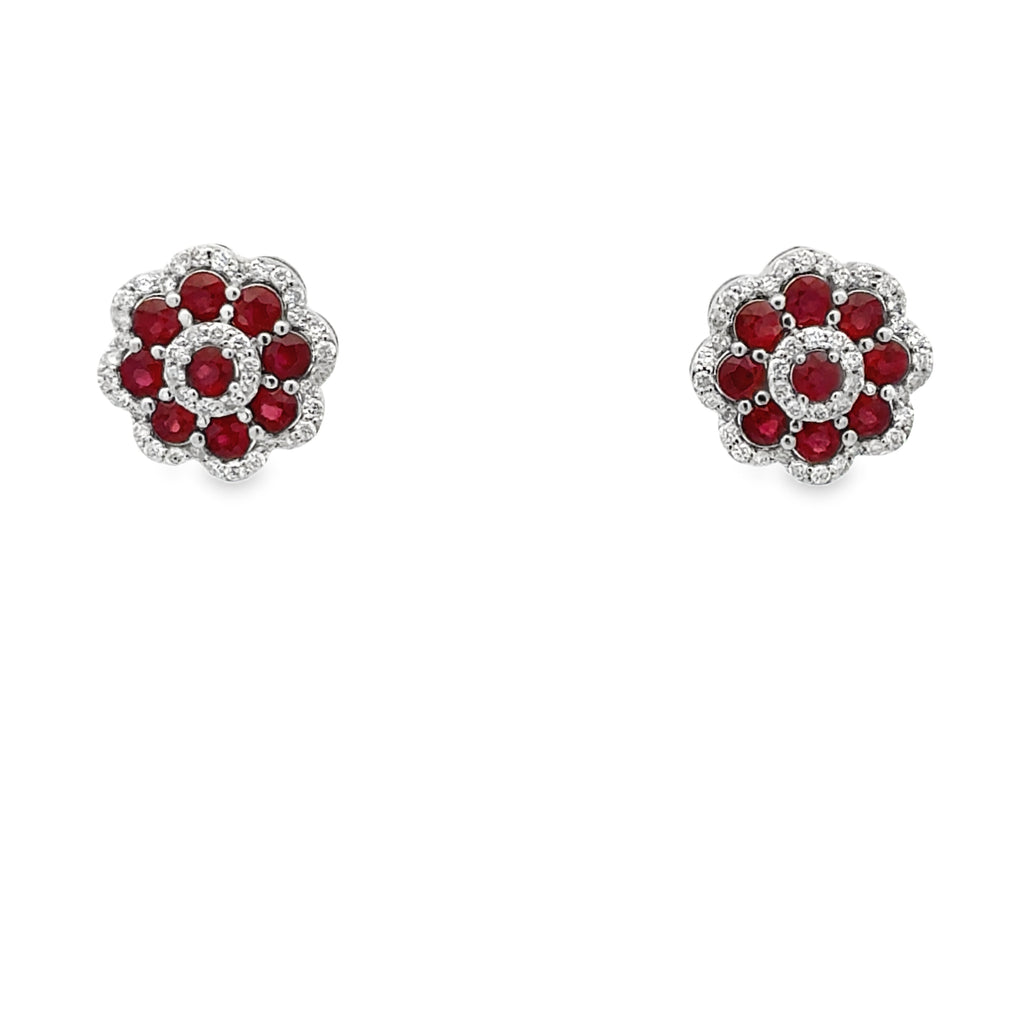Ruby Diamond Flower Earrings
