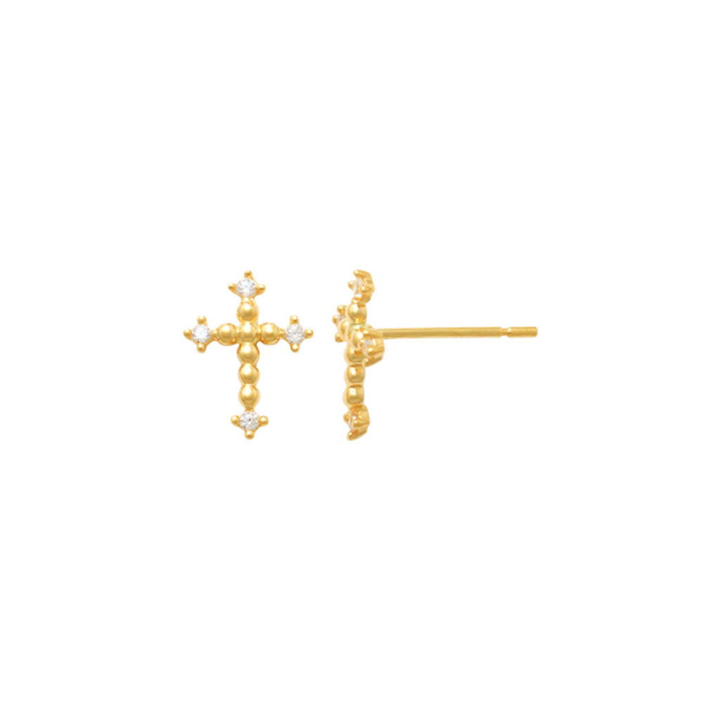 Sparkling Cross Gold Earrings